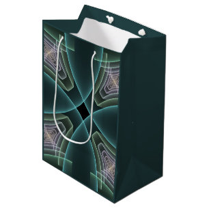 Moderne Aquamarine geometrische Fraktal-Grafik Mittlere Geschenktüte
