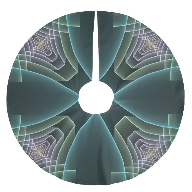 Moderne Aquamarine geometrische Fraktal-Grafik Polyester Weihnachtsbaumdecke (Vorderseite)