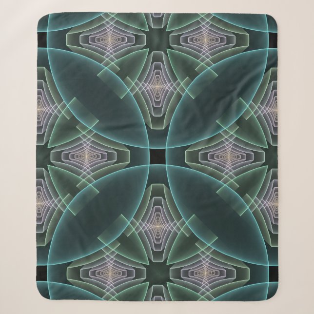 Moderne Aquamarine geometrische Fraktal-Grafik Sherpadecke (Vorderseite)