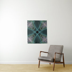 Moderne Aquamarine geometrische Fraktal-Grafik Wandteppich