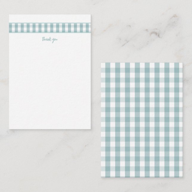 Moderne aquamarine Gingham bedankt sich Mitteilungskarte (Vorne/Hinten)