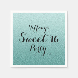 Moderne Aquamarine Glitzer Imitats Ombre Sweet 16  Serviette