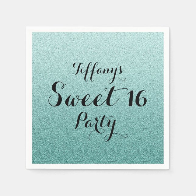 Moderne Aquamarine Glitzer Imitats Ombre Sweet 16  Serviette (Vorderseite)