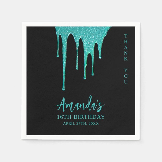 Moderne Aquamarine Glitzer Tropfen Sweet 16 Birthd Serviette (Vorderseite)