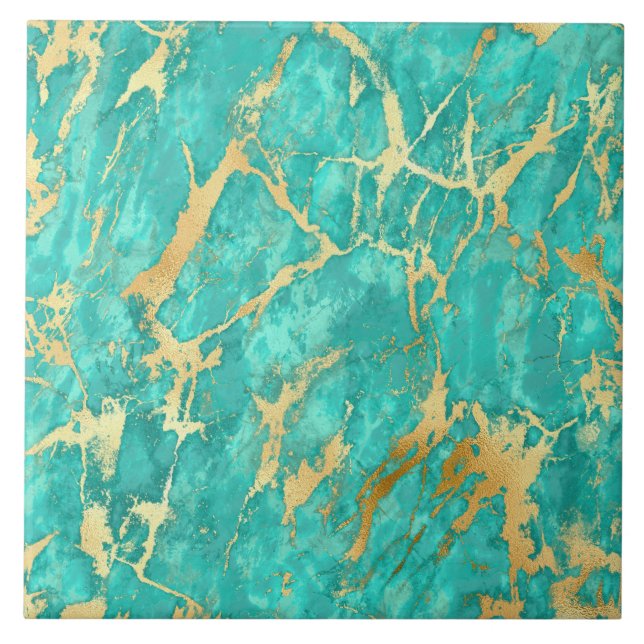 Moderne Aquamarine Gold Imitate Glitzer Keramik Ti Fliese (Vorderseite)