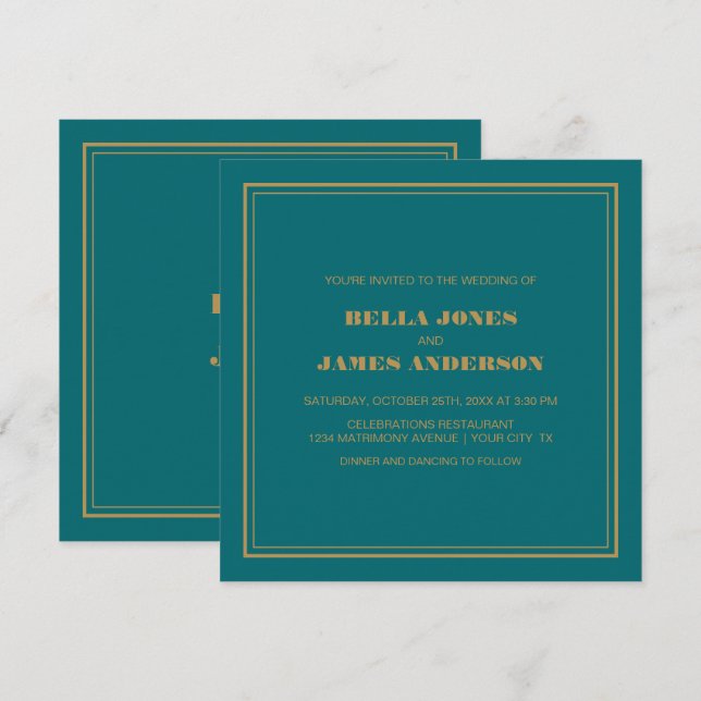 Moderne Aquamarine Goldhochzeit Einladung (Vorne/Hinten)