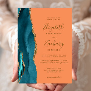 Moderne Aquamarine Goldschmiedetts-Mandarine Einladung