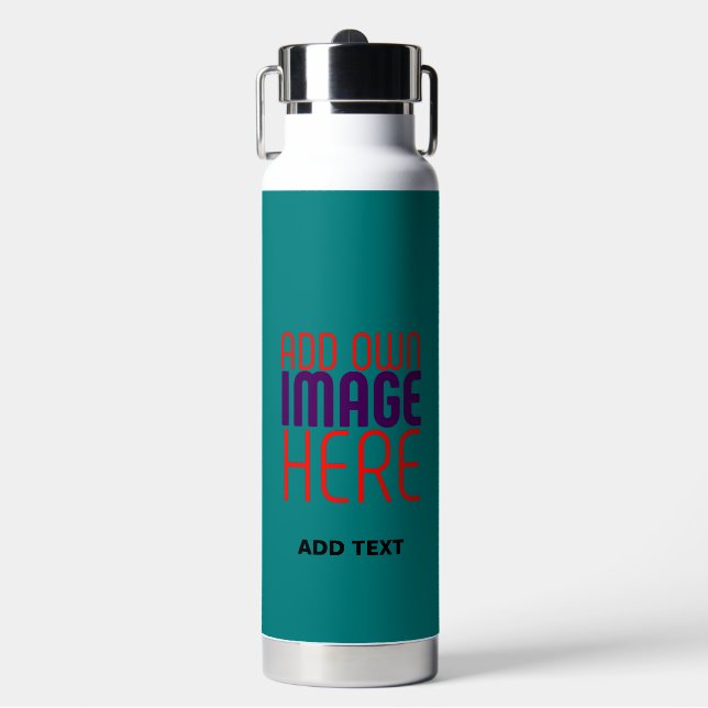 MODERNE, AQUAMARINE GRÜNE BILDTEXTVORLAGE TRINKFLASCHE (Vorderseite)