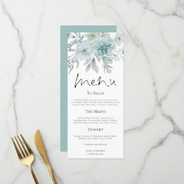 Moderne Aquamarine Hochzeit in Florals Sea Mist Menükarte