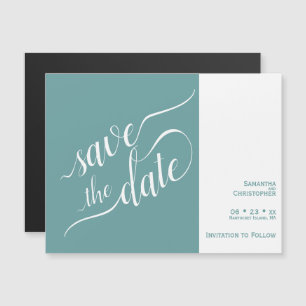 Moderne Aquamarine Hochzeitkalligrafie retten das Magneteinladung