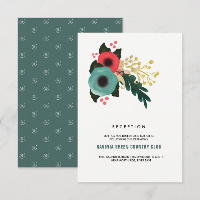Moderne Aquamarine Hochzeitsempfangskarten mit Blu Einladung (Vorne/Hinten)