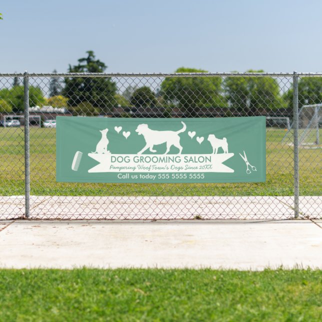Moderne Aquamarine Hunde Silhouette Hund Erwachsen Banner (Insitu)