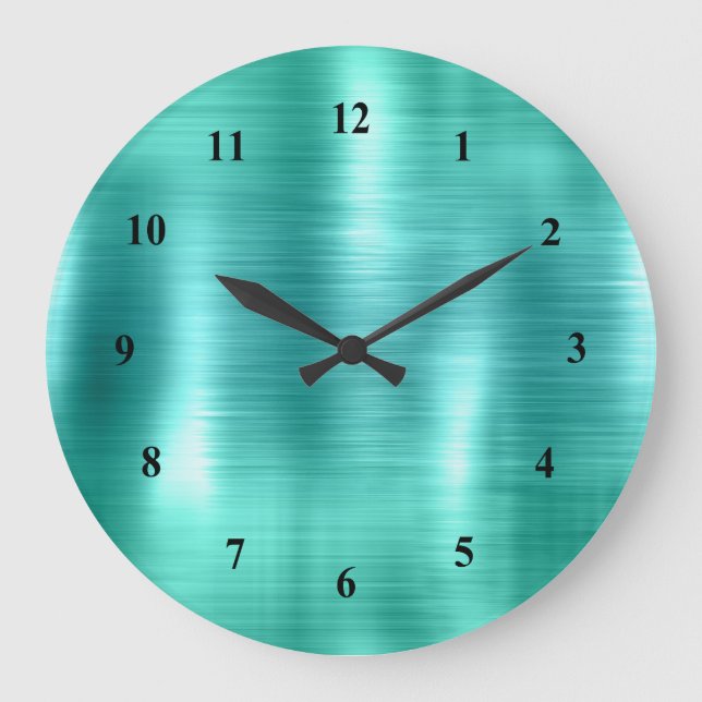 Moderne Aquamarine Imitat Metallisch Große Wanduhr (Vorderseite)