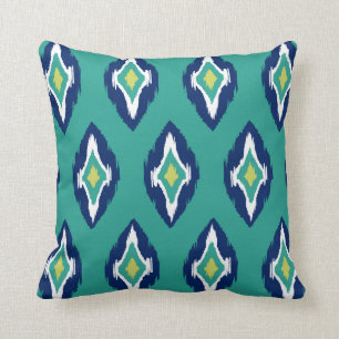Moderne aquamarine Marine weißes Ikat Stammes- Kissen