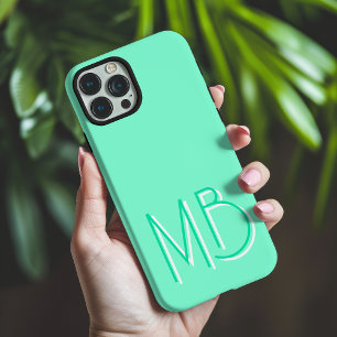 Moderne Aquamarine Monogram-Initialen zeitgemäß iPhone 16 Pro Max Hülle