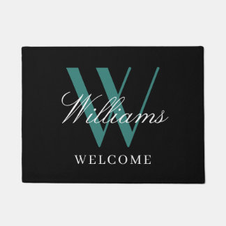 Moderne Aquamarine Monogram Newlyweds Name Wedding Fußmatte
