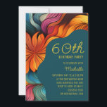 Moderne Aquamarine Orange Retro Psychedelic 60. Ge Einladung<br><div class="desc">Erleben Sie 60 sensationelle Momente mit abstrakten Blumen in warmen,  energetischen Farben. Das wellenförmige Layout und die ausgeklügelte Schriftart-Kombination schaffen eine moderne und zugleich anmutige Präsentation für Ihr Meilenstein-Event. Eine perfekte Art,  ein Leben voller Farbe und Geist zu ehren.</div>