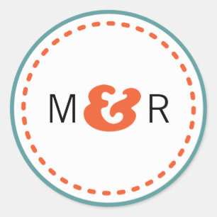 Moderne Aquamarine & orangefarbene Zickzack & Love Runder Aufkleber
