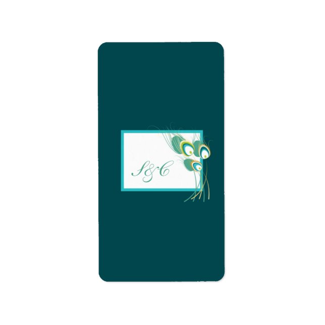 Moderne Aquamarine Pfauenhochzeit Hersheys Miniatu Adressaufkleber (Vorne)