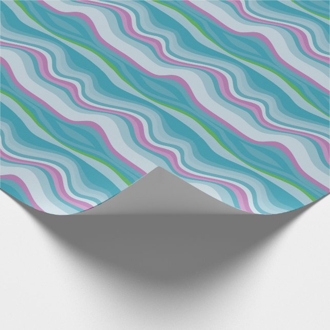 Moderne Aquamarine Rosa Welle Abstrakt Geschenkpapier (Ecke)