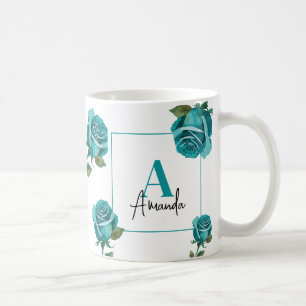 Moderne Aquamarine Rose Monogram Custom Mama Kaffeetasse