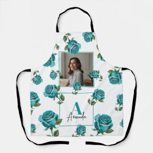 Moderne Aquamarine Rose Monogram Custom Mama Schürze