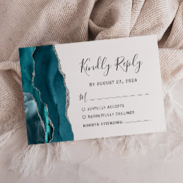 Moderne Aquamarine Silver Agate Wedding RSVP Card Karte
