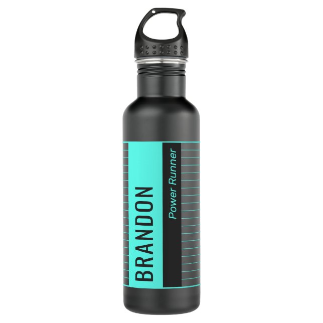 Moderne Aquamarine Streifen Wasserflasche Edelstahlflasche (Vorderseite)