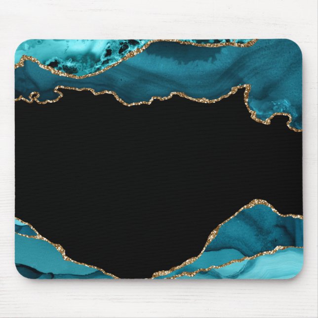 Moderne Aquamarine und Gold Agate Stone Mouse Pad Mousepad (Vorne)