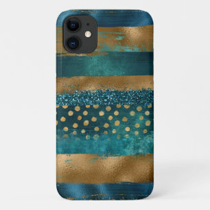 Moderne aquamarine und goldene Pinselstriche Case-Mate iPhone Hülle