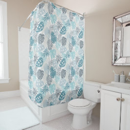 Moderne Aquamarine und graue Blätter Duschvorhänge Duschvorhang