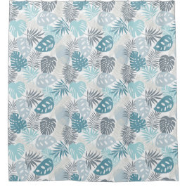 Moderne Aquamarine und graue Blätter Duschvorhänge Duschvorhang