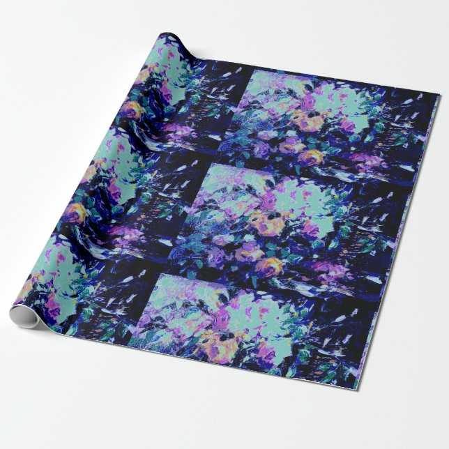 Moderne aquamarine und lila Aquarellmuster Geschenkpapier (Ungerollt)