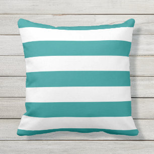 Moderne Aquamarine und weiße Streifen Kissen Für Draußen