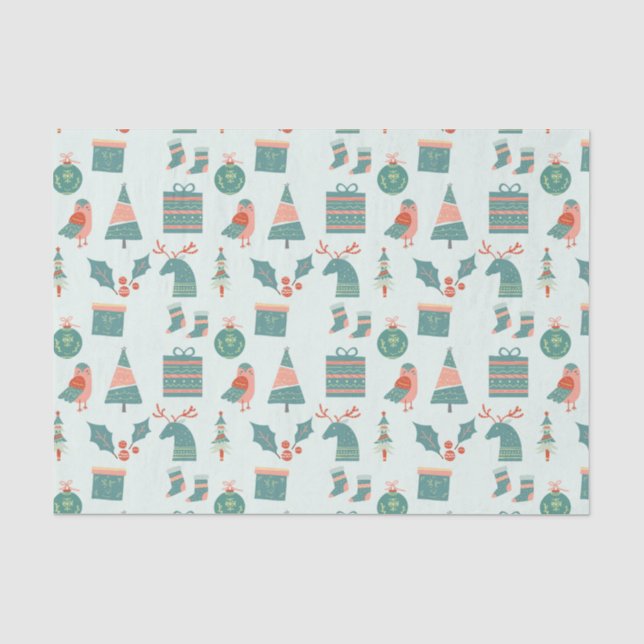 Moderne Aquamarine Weihnachtssymbole Seidenpapier (Vorderseite)
