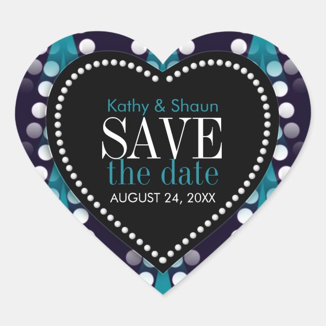 Moderne Aquamarine Weiße Muster Save the Date Lieb Herz-Aufkleber (Vorderseite)