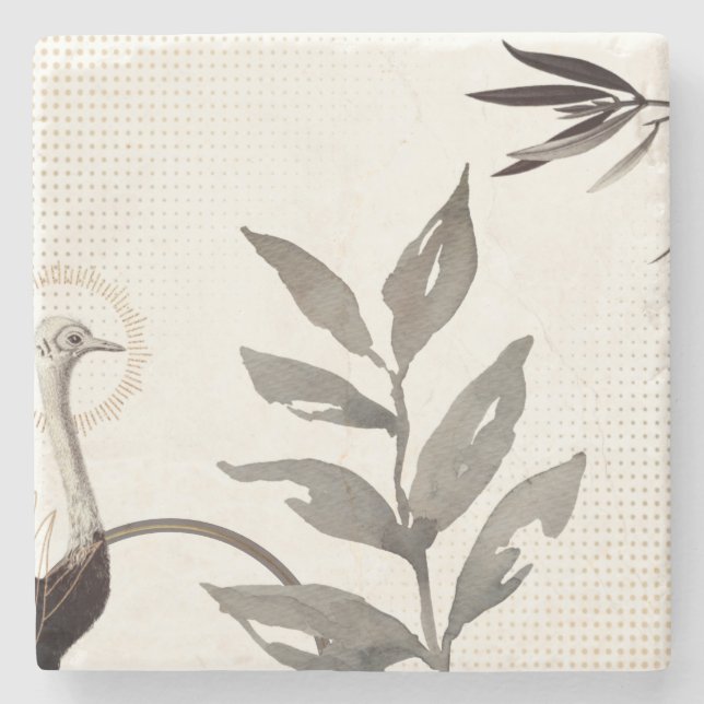 Moderne Aquarell-Blätter Strauß | Elfenbein Steinuntersetzer (Vorderseite)