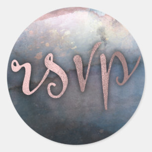Moderne Aquarell Blau & Roségold Rosa Glam RSVP Runder Aufkleber