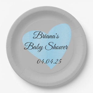 Moderne Aquarell Blue Heart Boy Baby Dusche Pappteller