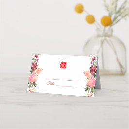 Moderne Aquarell-Blume Chinesische Hochzeit Platzkarte