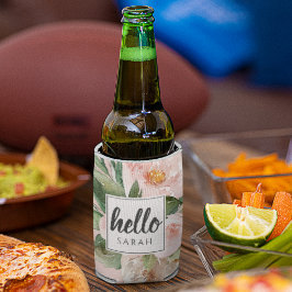 Moderne Aquarell-Blume & Hallo & Name Dosenkühler