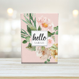 Moderne Aquarell-Blume & Hallo & Name Fotoblock