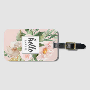 Moderne Aquarell-Blume & Hallo & Name Gepäckanhänger