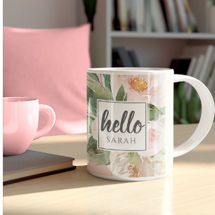 Moderne Aquarell-Blume & Hallo & Name Kaffeetasse