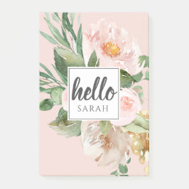 Moderne Aquarell-Blume & Hallo & Name Post-it Klebezettel