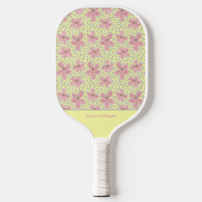 Moderne Aquarell-Blume und Tierdruck Pickleball Schläger (Vorderseite)