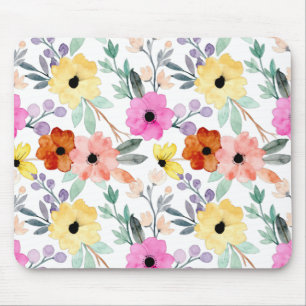 Moderne Aquarell-Blumen Botanische Blumen  Mousepad