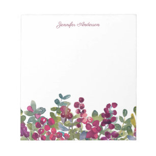 Moderne Aquarell-Blumen Burgunder Knospen Personal Notizblock