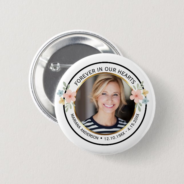 Moderne Aquarell-Blumen-Gedenkfoto Button (Vorne & Hinten)