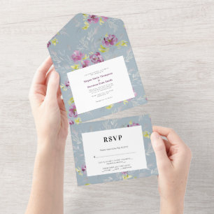 Moderne Aquarell-Blumen-Hochzeitseinladung All In One Einladung